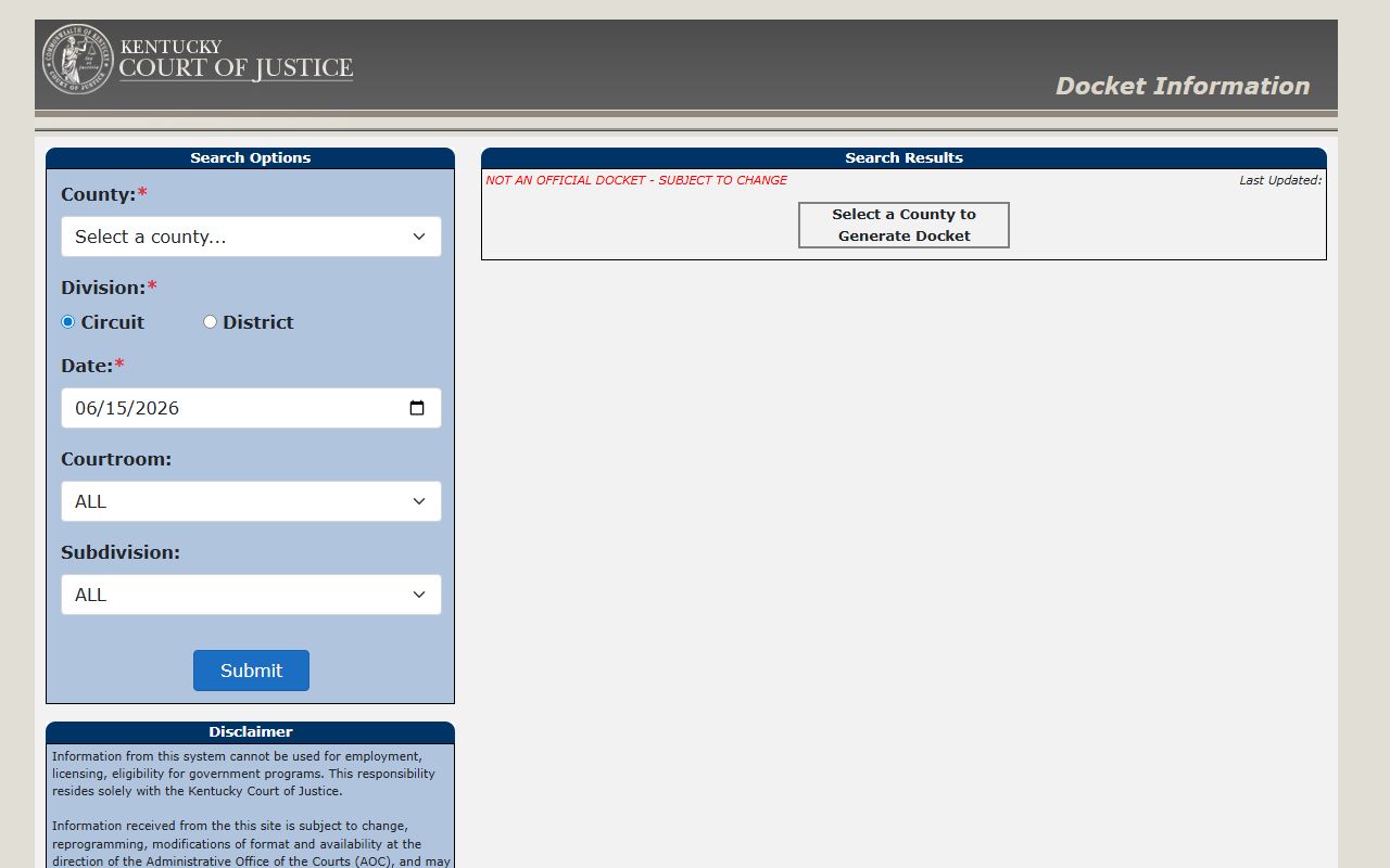 Bell County court docket search fields after jail arrest